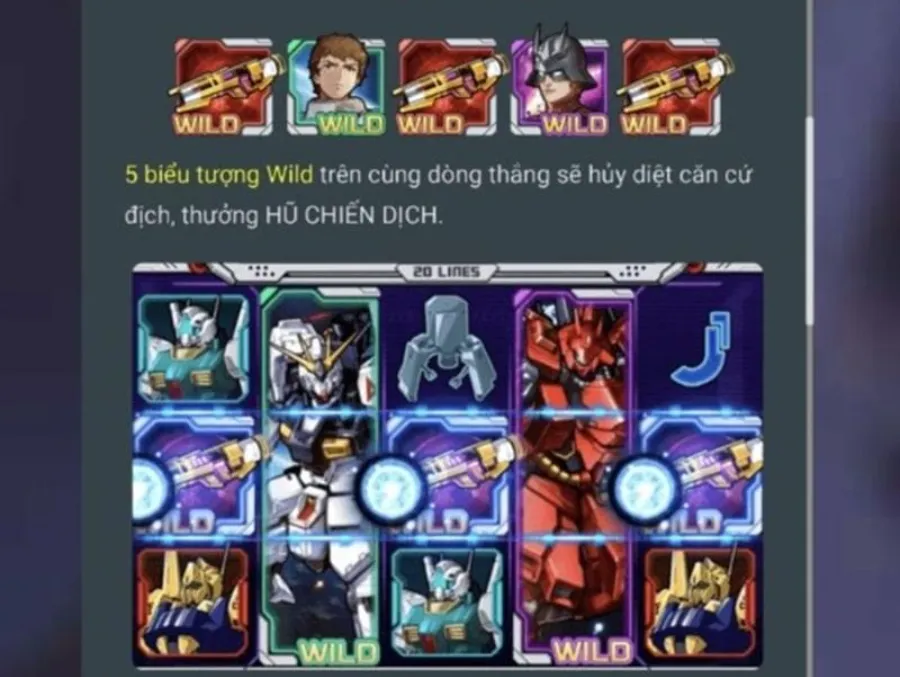 Gundam Slot – Nổ hũ siêu hot tại Rikvip 2025 Các biểu tượng trong Gundam Slot